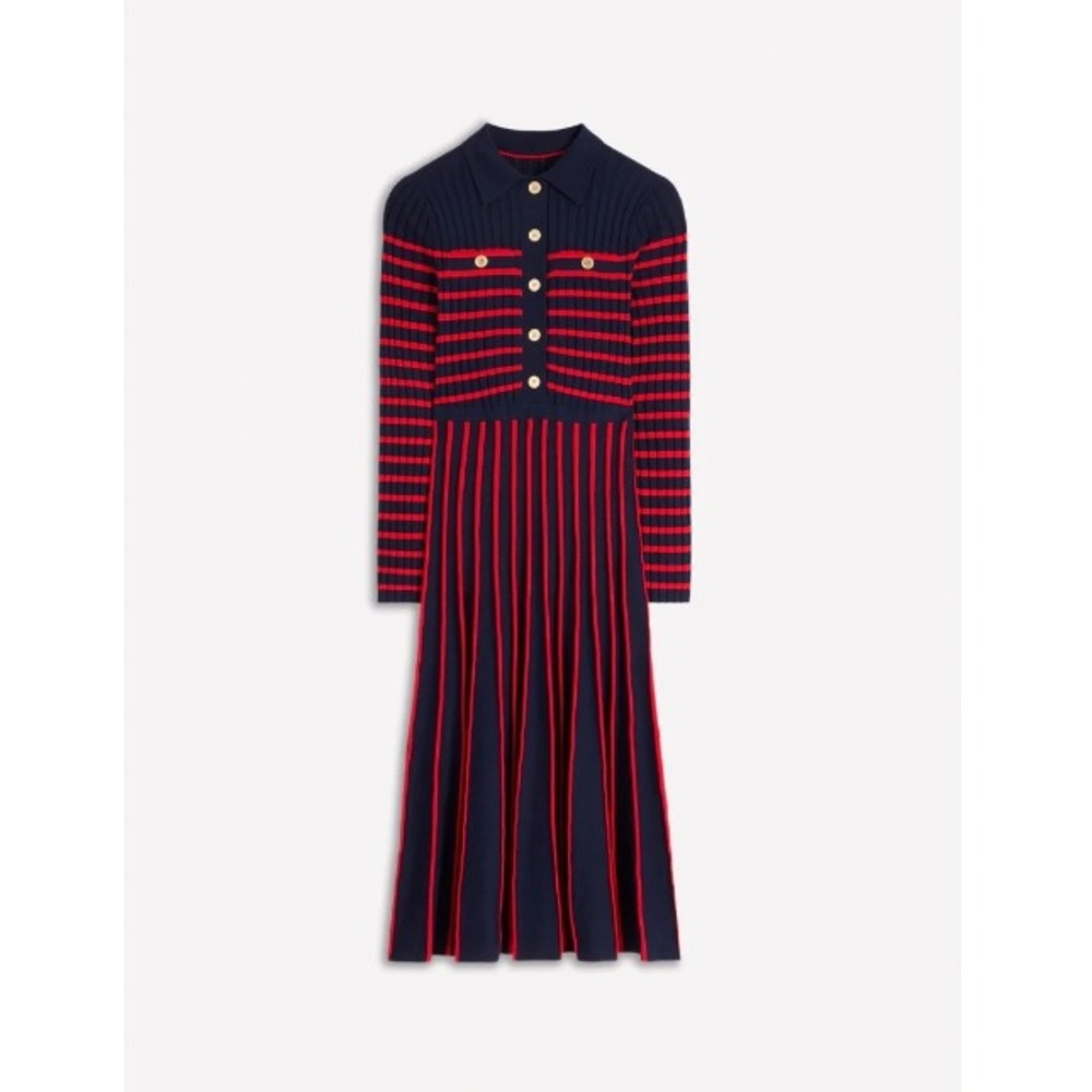 Boden Brönte Knitted Rib Midi Shirt Dress Polo Collar Gold Buttons | Size 16-18 - Picture 12 of 12
